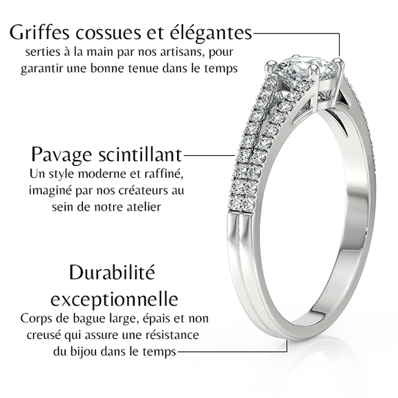 Solitaire accompagné diamant noir Divine Idylle - 8
