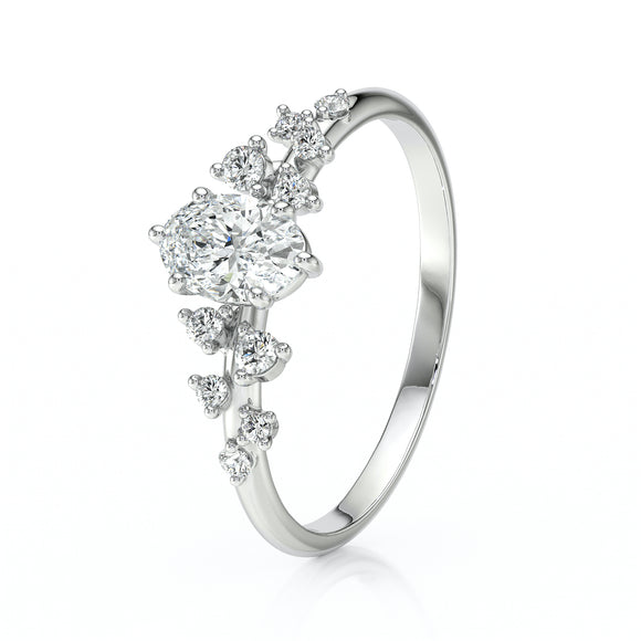 Solitaire accompagné émeraude et diamant Pluie d'étoiles - 11