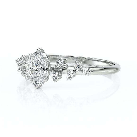 Solitaire accompagné émeraude et diamant Pluie d'étoiles - 11