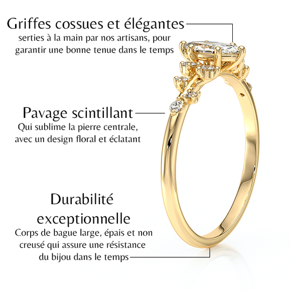 Solitaire accompagné émeraude et diamant Pluie d'étoiles - 12