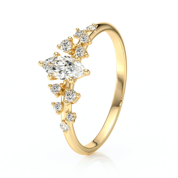 Solitaire accompagné émeraude et diamant Pluie d'étoiles - 12