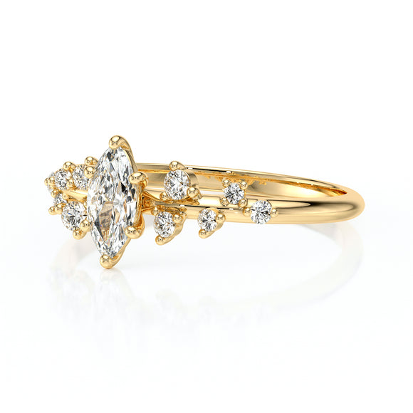 Solitaire accompagné émeraude et diamant Pluie d'étoiles - 12