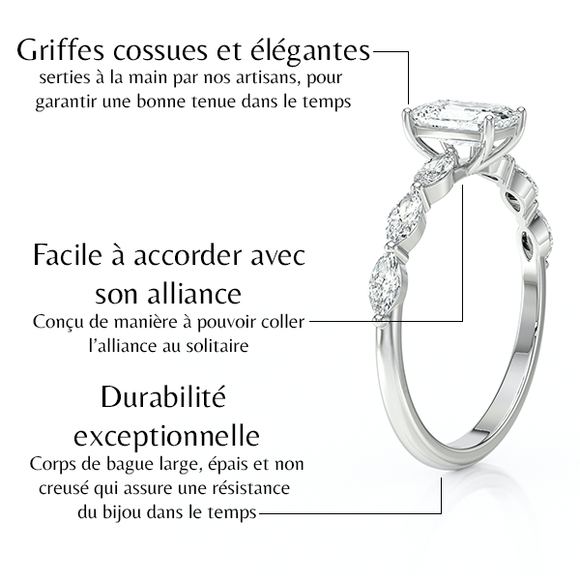 Solitaire accompagné saphir vert diamant Solstice - 4