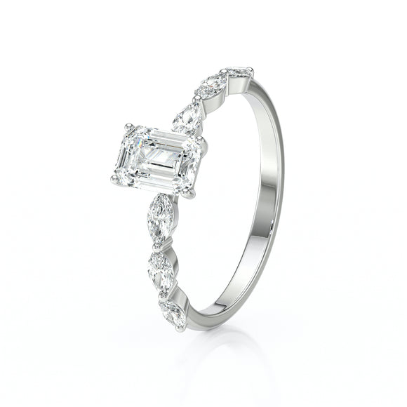 Solitaire accompagné saphir vert diamant Solstice - 4
