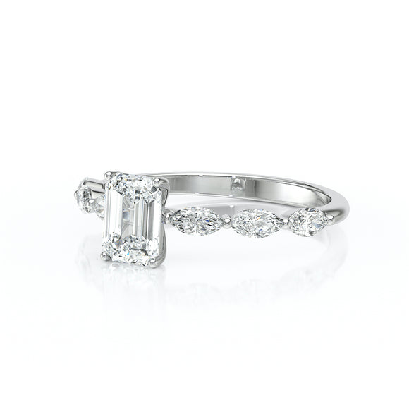 Solitaire accompagné saphir vert diamant Solstice - 4