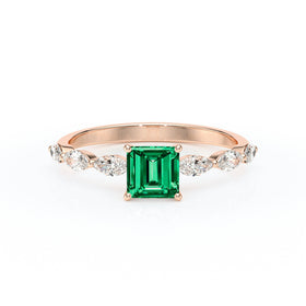 Solitaire accompagné émeraude diamant Solstice - 6