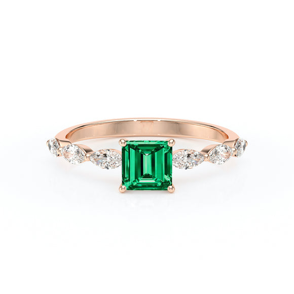 Solitaire accompagné émeraude diamant Solstice - 6