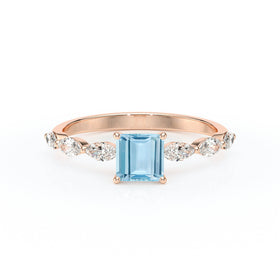 Solitaire accompagné aigue-marine diamant Solstice - 6