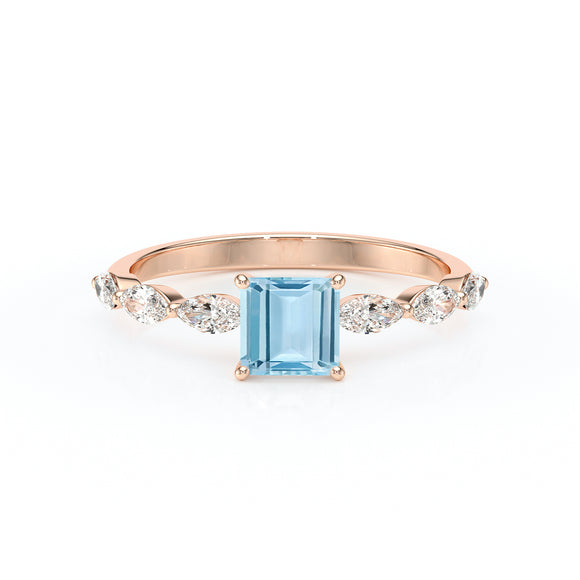 Solitaire accompagné aigue-marine diamant Solstice - 6