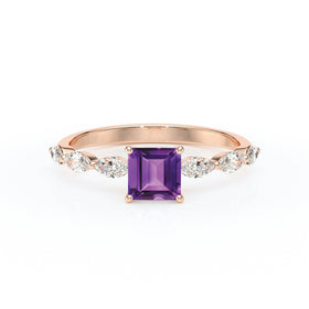 Solitaire accompagné améthyste diamant Solstice - 6