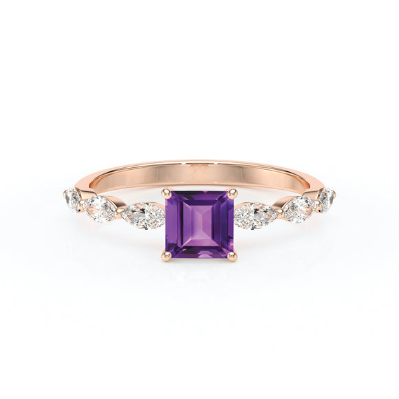 Solitaire accompagné améthyste diamant Solstice - 6