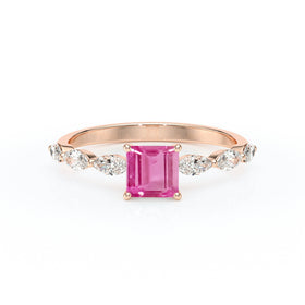 Solitaire accompagné saphir rose diamant Solstice - 6