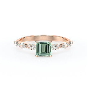 Solitaire accompagné saphir vert diamant Solstice - 6
