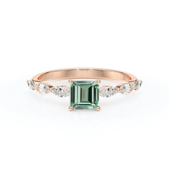 Solitaire accompagné saphir vert diamant Solstice - 6