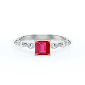 Solitaire accompagné rubis diamant Solstice - 6
