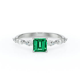 Solitaire accompagné émeraude diamant Solstice - 6