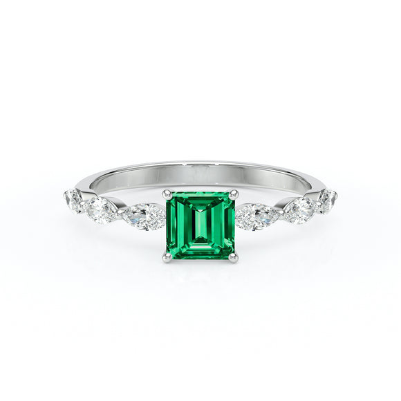 Solitaire accompagné émeraude diamant Solstice - 6