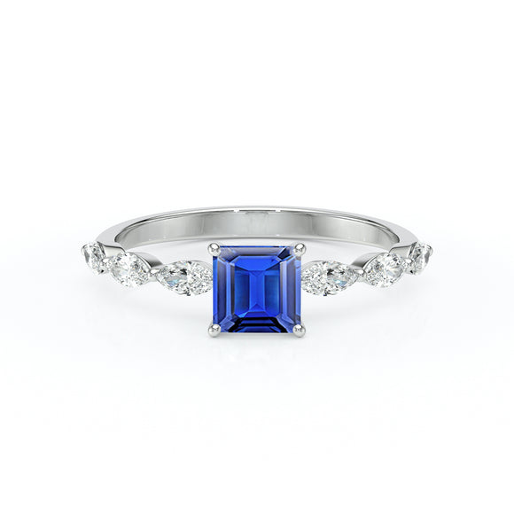 Solitaire accompagné saphir diamant Solstice - 6