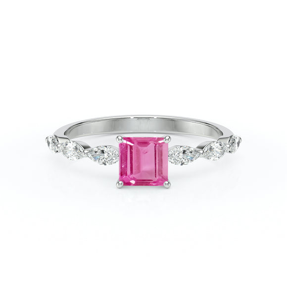 Solitaire accompagné saphir rose diamant Solstice - 6
