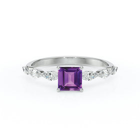 Solitaire accompagné améthyste diamant Solstice - 6