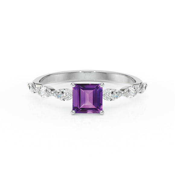 Solitaire accompagné améthyste diamant Solstice - 6