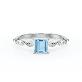 Solitaire accompagné aigue-marine diamant Solstice - 6