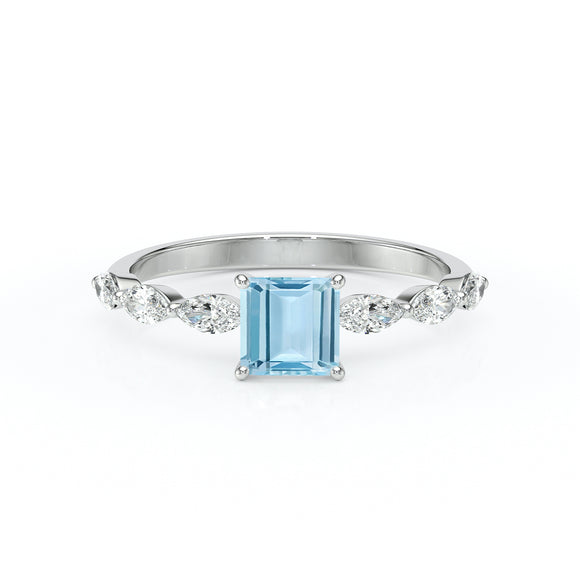 Solitaire accompagné aigue-marine diamant Solstice - 6