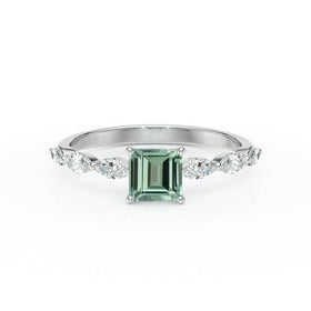 Solitaire accompagné saphir vert diamant Solstice - 6