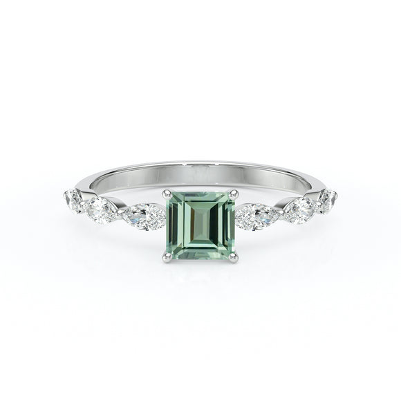 Solitaire accompagné saphir vert diamant Solstice - 6