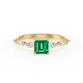 Solitaire accompagné émeraude diamant Solstice - 6