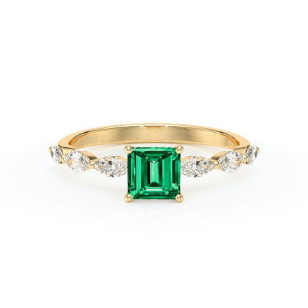 Solitaire accompagné émeraude diamant Solstice - 6