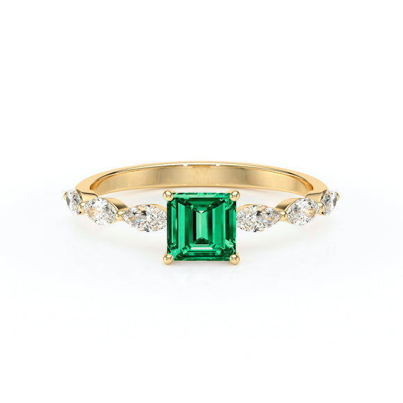 Solitaire accompagné émeraude diamant Solstice - 6