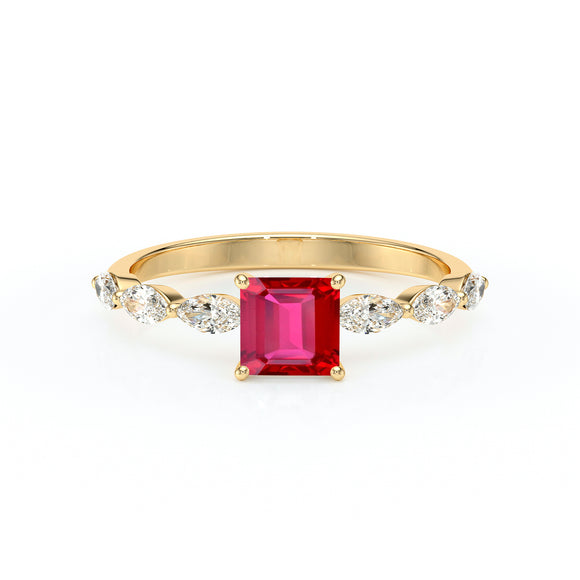 Solitaire accompagné rubis diamant Solstice - 6