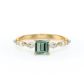 Solitaire accompagné saphir vert diamant Solstice - 6