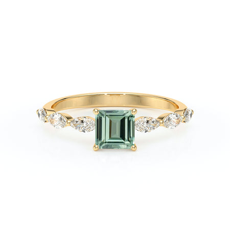 Solitaire accompagné saphir vert diamant Solstice - 6