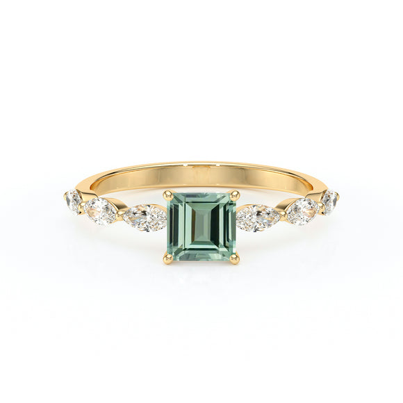 Solitaire accompagné saphir vert diamant Solstice - 6