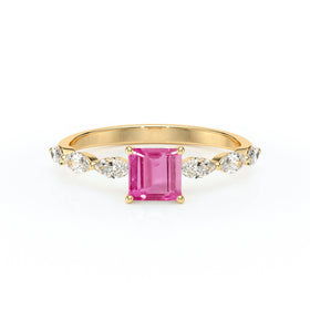 Solitaire accompagné saphir rose diamant Solstice - 6