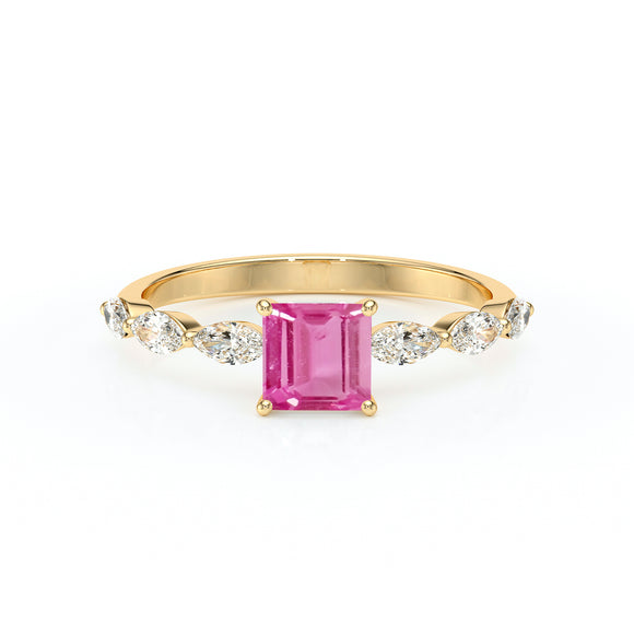 Solitaire accompagné saphir rose diamant Solstice - 6