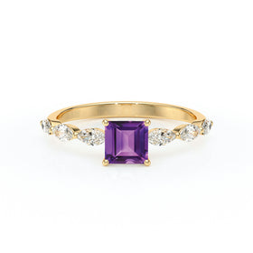 Solitaire accompagné améthyste diamant Solstice - 6