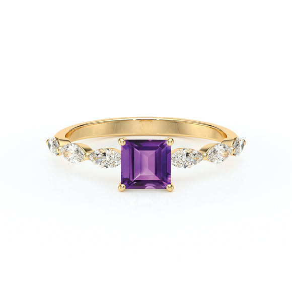 Solitaire accompagné améthyste diamant Solstice - 6