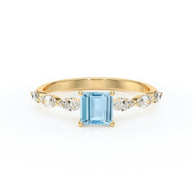Solitaire accompagné aigue-marine diamant Solstice - 6
