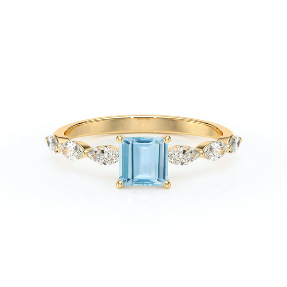 Solitaire accompagné aigue-marine diamant Solstice - 6