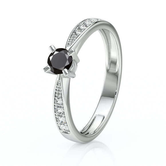 Solitaire accompagné diamant noir et diamant Destinée - 1