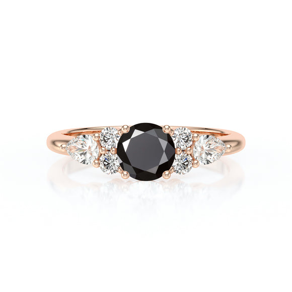 Solitaire accompagné diamant noir Divine Idylle - 13