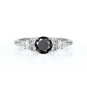 Solitaire accompagné diamant noir Divine Idylle - 13