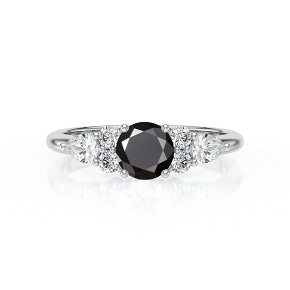 Solitaire accompagné diamant noir Divine Idylle - 13