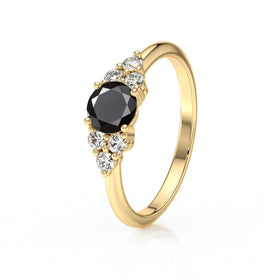 Solitaire accompagné diamant noir Divine Idylle - 14