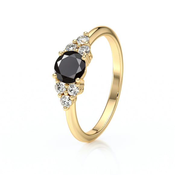 Solitaire accompagné diamant noir Divine Idylle - 14