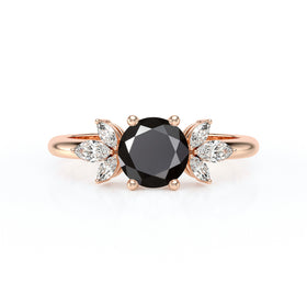 Solitaire accompagné diamant noir Divine Idylle - 19