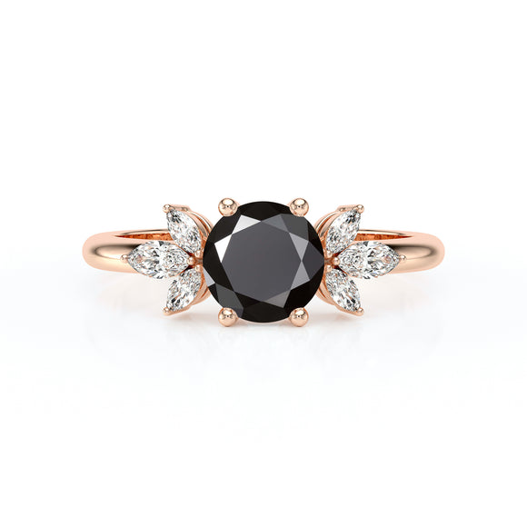 Solitaire accompagné diamant noir Divine Idylle - 19